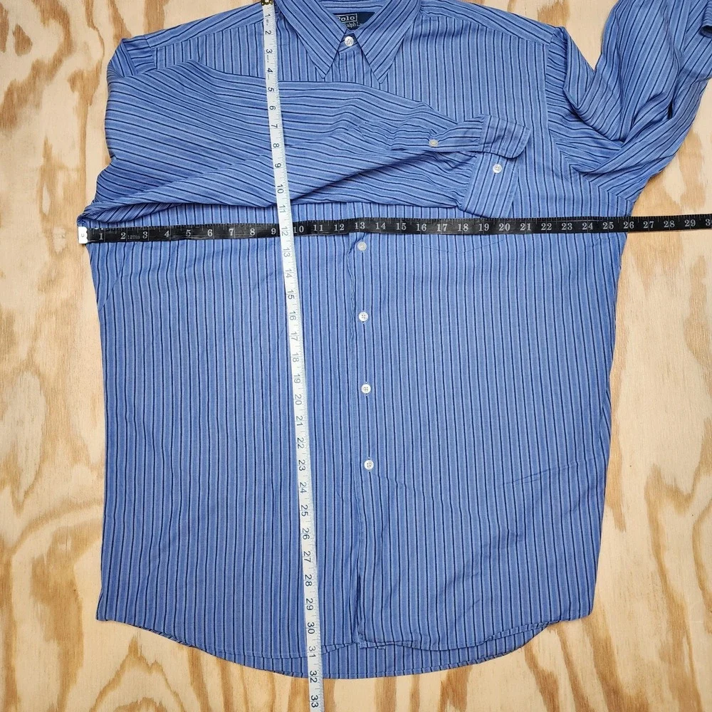 Polo Ralph Lauren Shirt Men's Large Blue Striped Merrin Long Sleeve VTG EUC‎